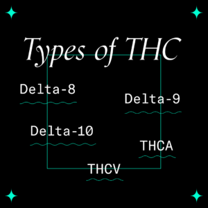 A list of the types of THC includes delta 8, delta 10, THCV, and THCA.
